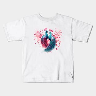 Valentine Kissing Peacock Bird Couple Kids T-Shirt